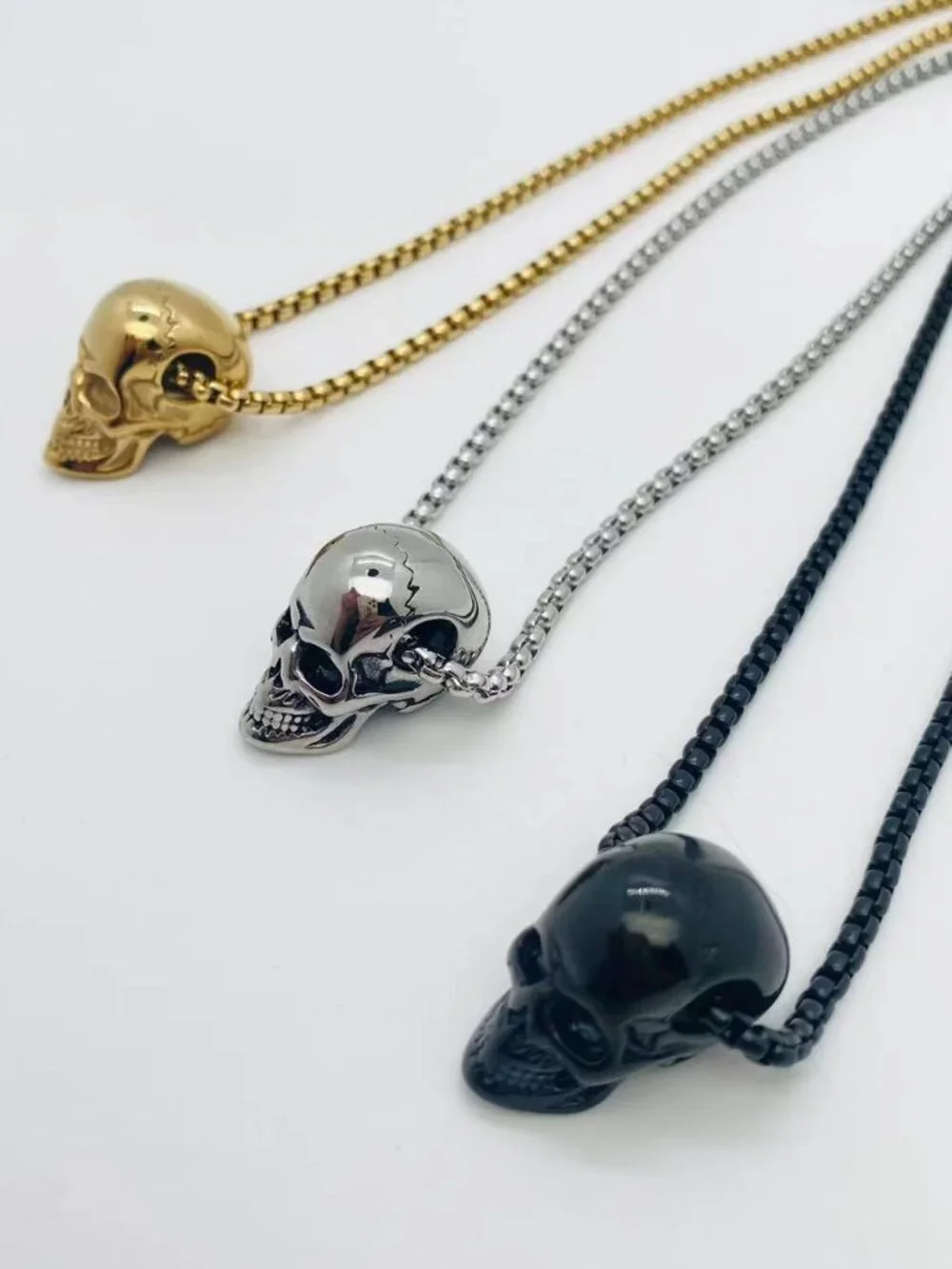 DESIGNER Goth Three-Dimensional Skull Stainless Steel Chain Men's Necklace**NEW!